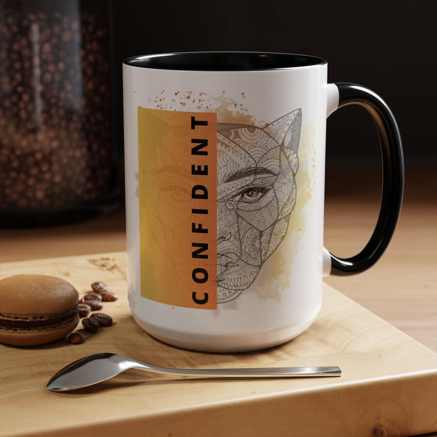 CONFIDENT: She doesn't need to be the loudest woman in the room to know her worth. She trusts what she brings to the table without needing everyone else's approval. She stopped believing she was less. $19 USD | 15 oz mug