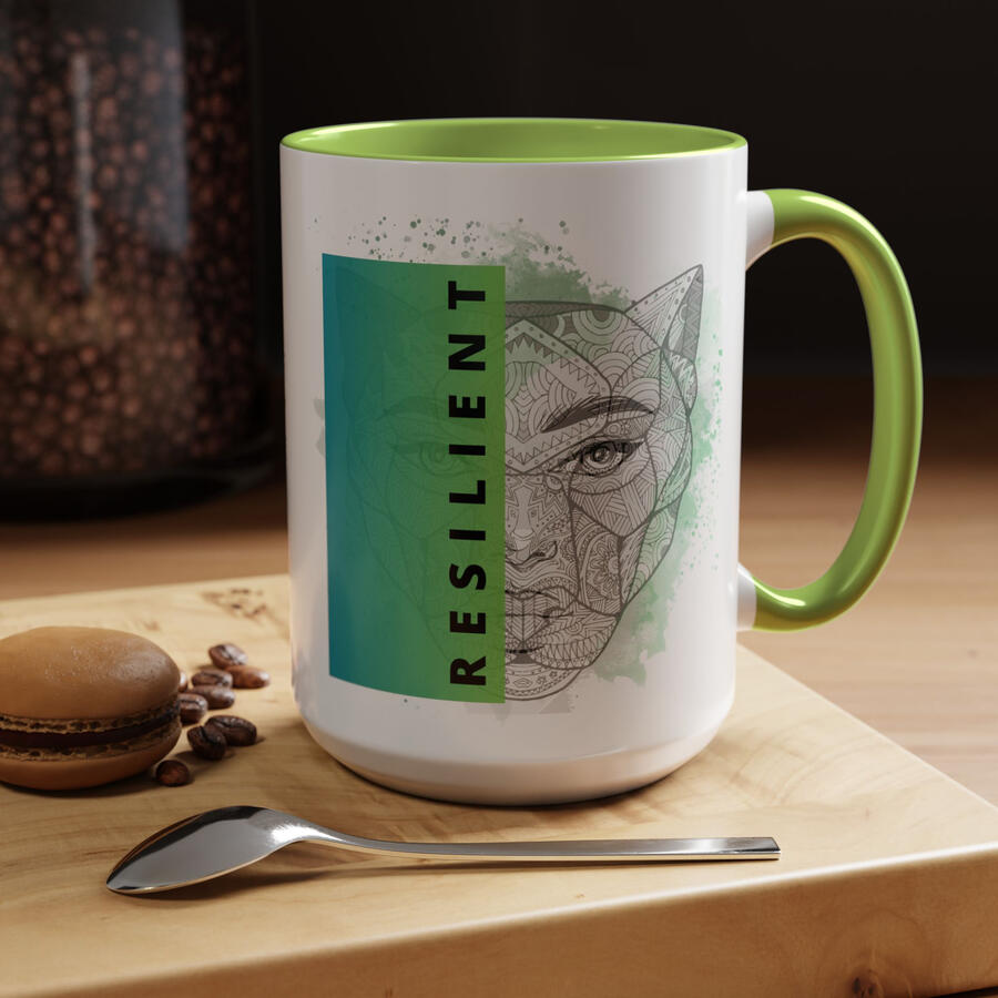 RESILIENT: She has survived chapters she rarely talks about and carried burdens most people never saw. She has been knocked down, grieved, rebuilt, and somehow kept finding her way back to herself. Again and again, she rises. $19 USD | 15 oz mug