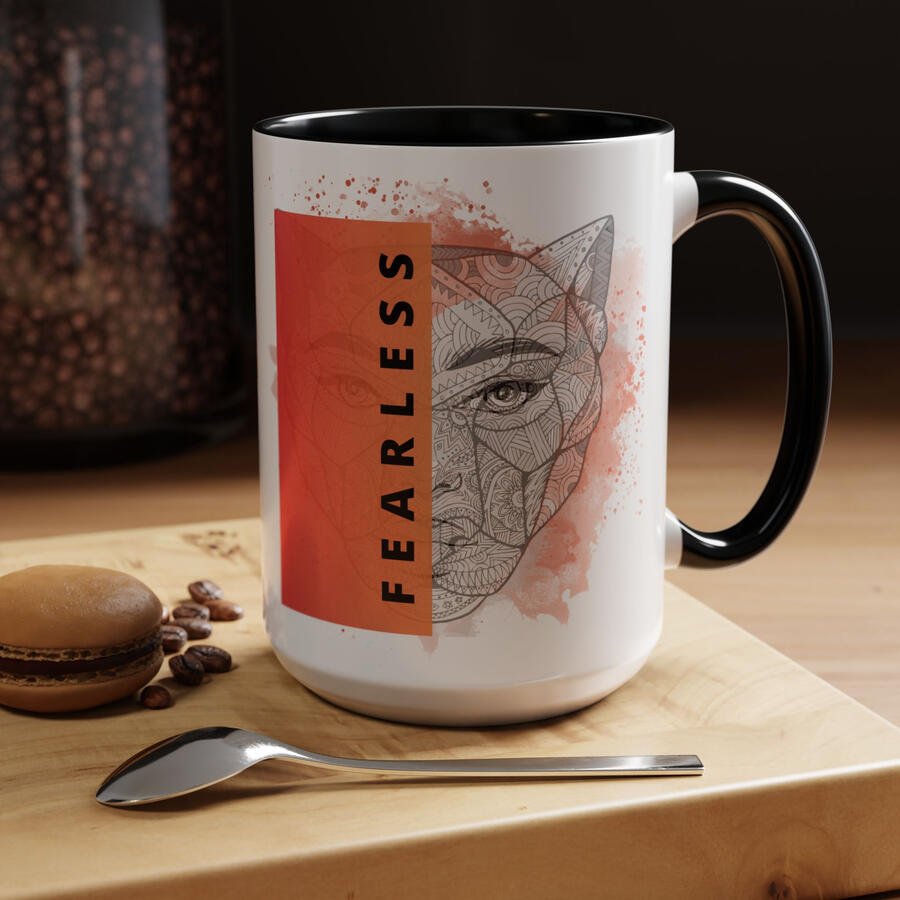 FEARLESS: She knows fear—she simply refuses to give it authority over her life. She's taken the trembling step, made the difficult choice, and walked toward the unknown anyway. Fear can come along, but it doesn't get to lead. $19 USD | 15 oz mug